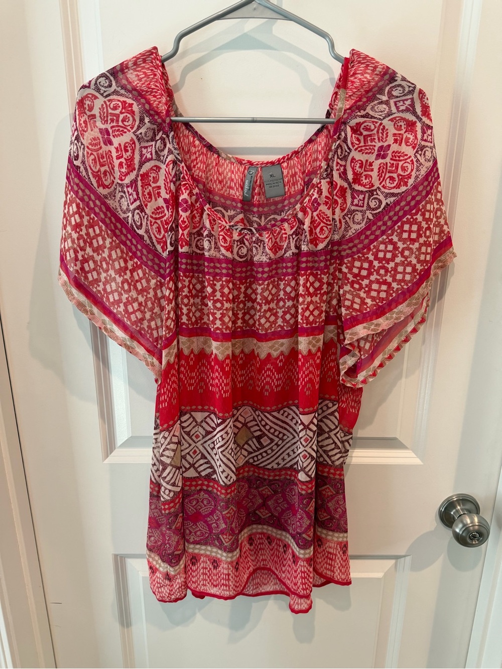 New Directions Printed Boho Sheer Top Size XL